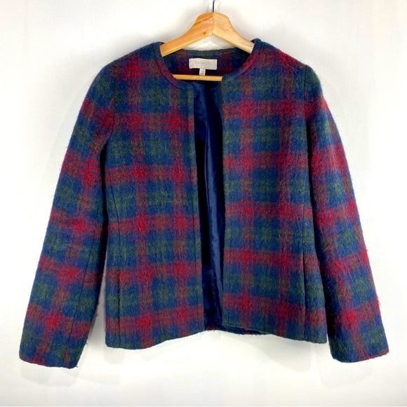 Talbots: Wool Blend Super Soft Fuzzy Warm Plaid Open Front Blazer Jacket Size 8 - Picture 1 of 10